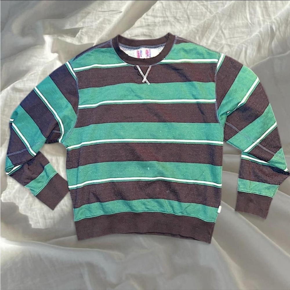urban outfitters green & black stripe crew sweatshirt ˙⋆✮